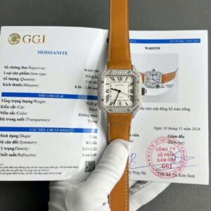 Cartier Santos White Dial Replica Watch Custom Diamonds Moissanite BV Factory 39.8mm