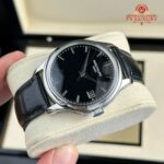 Patek Philippe Calatrava Black Dial Silver Case Leather Strap