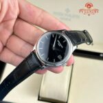 Patek Philippe Calatrava Black Dial Silver Case Leather Strap