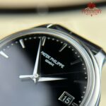 Patek Philippe Calatrava Black Dial Silver Case Leather Strap